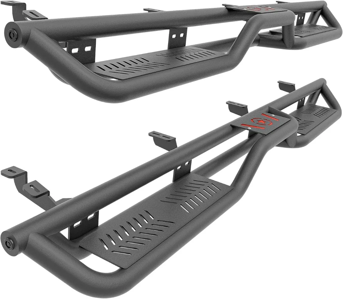 

CrewMax Cab Running Boards Compatible with 2007-2021 Toyota Tundra Crew Max Cab Side Steps, (Carbon Steel, Black Powder Coated)