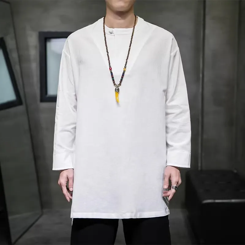 T-shirts en coton pour hommes printemps-été, style chinois tendance, décontractés, respirants, amples, couleur unie, grandes tailles