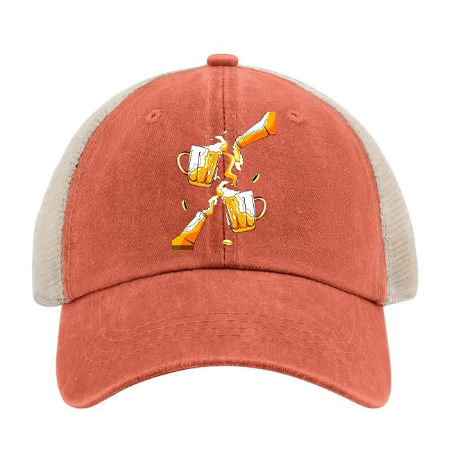 قبعة بيسبول شبكية مطبوعة من زجاج البيرة قابلة للتعديل، للرجال والنساء، هدية رياضية للسفر والتخييم والعطلات، برتقالي
