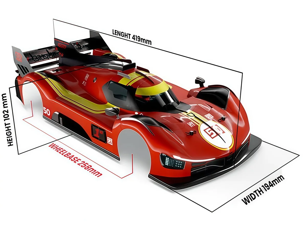 499T 1/10 LMH Hypercar Clear PC Body Shell 190mm Width 257-260mm Wheelbase For Tamiya TT02 RC On-road Touring Car