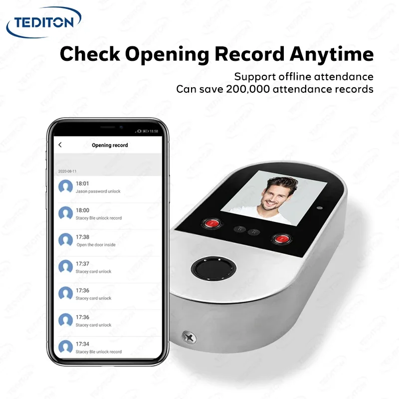 Tediton-máquina de asistencia, lector de aplicación inteligente Tuya, Control de acceso de reconocimiento facial, nuevo