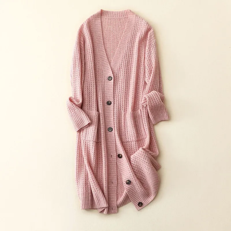 100% cashmere v neck cardigan long women fashion winter buttons sweater coat oversized female thick outerwear