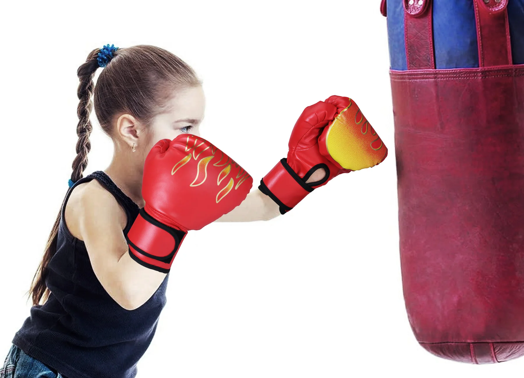 Crianças luvas de boxe crianças treinamento de perfuração sparring confortável ajustável luta luvas mão protetor preto