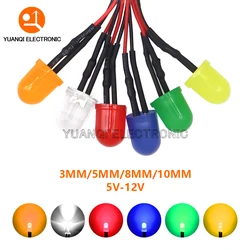 3mm 5mm 8mm 10mm LED 12V 20cm wstępnie okablowany biały czerwony zielony niebieski żółty pomarańczowy lampa diodowa dekoracja emitowanie światła diody