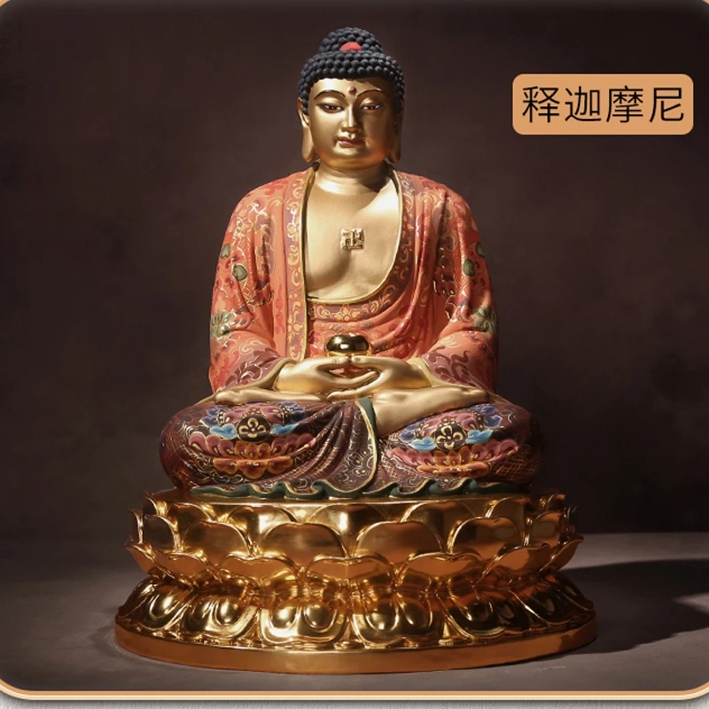 Asia high grade gold-plated holy Sakyamuni Amitabha Buddha statue family bless safe bring good luck brass