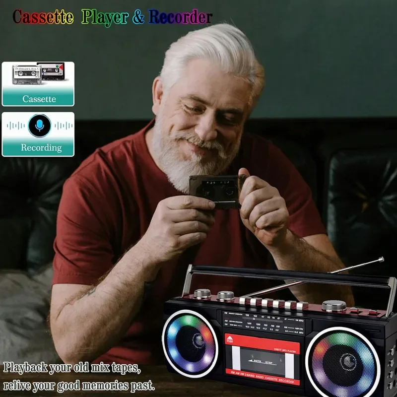 PX-666BT Tape Boombox Bluetooth AM/FM/SW 3band Radio USB SD Aux Input Cassette Player And Recorder Vintage Portable Music Player