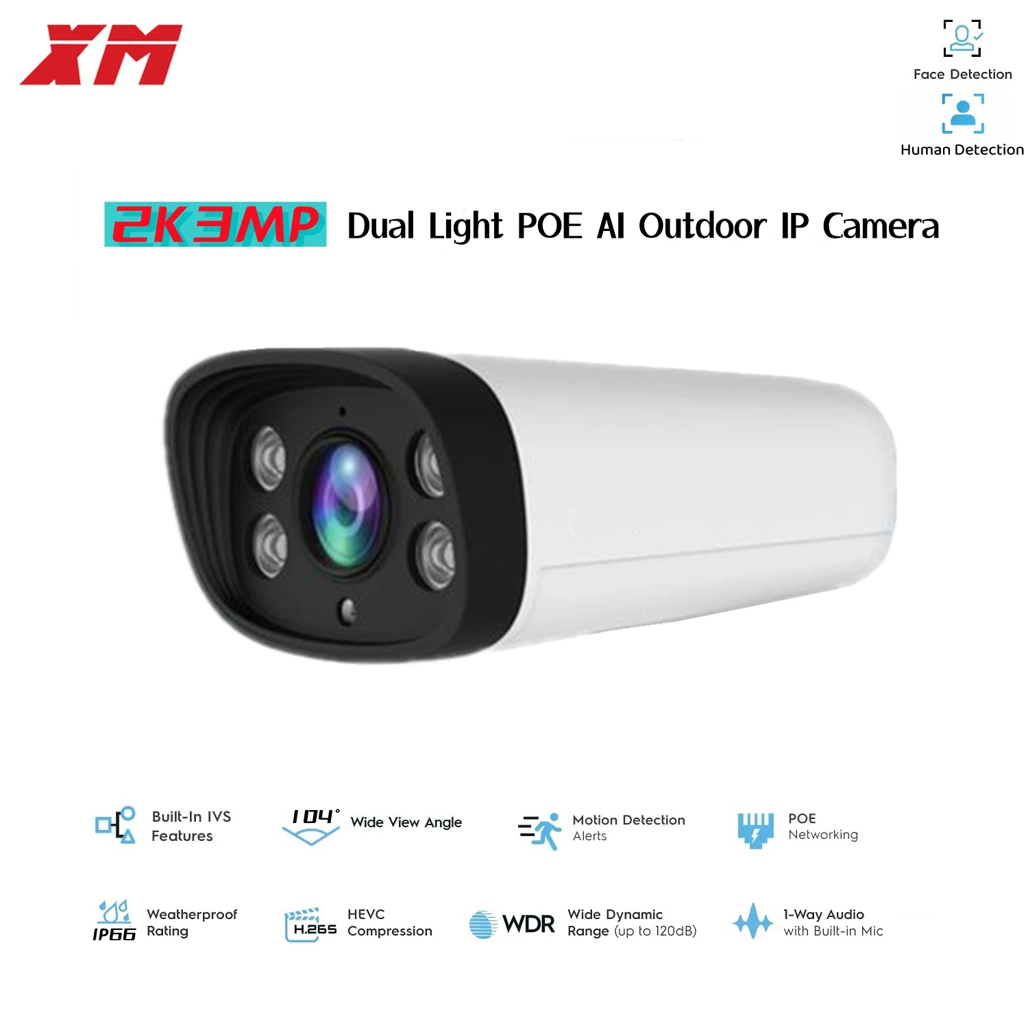 XM Xmeyepro 3Mp 2K AI Ip Camera Poe Cctv Security Camera H.265 Outdoor Waterproof Audio Video Surveillance For Nvr System