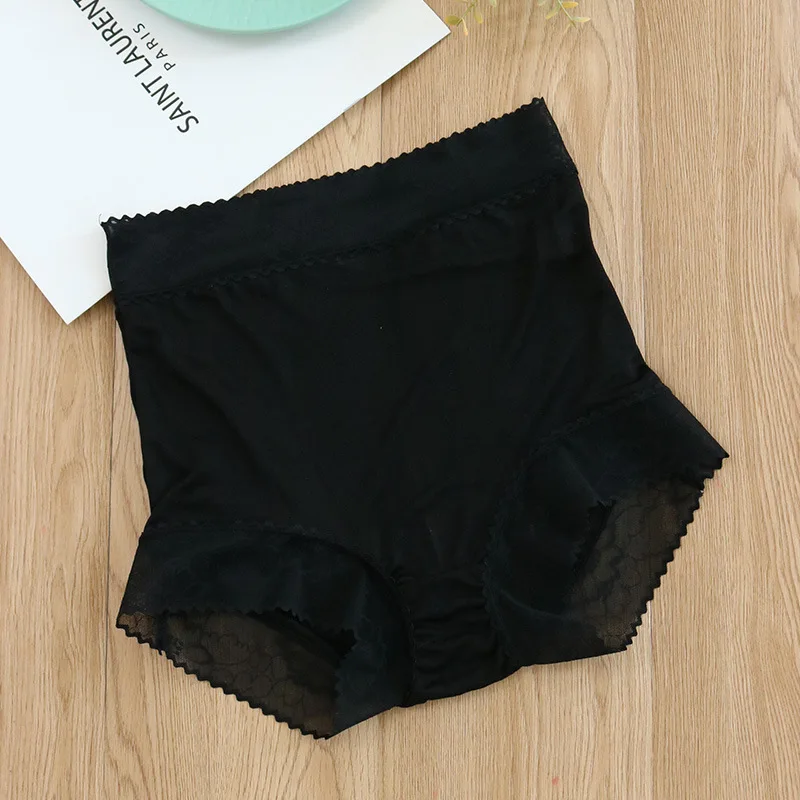 Women Silk Panties 4 Pack 100% Natural Silk With Lace Sexy High Rise Panties Briefs Underwear Lingerie Black M L XL XXL TA036