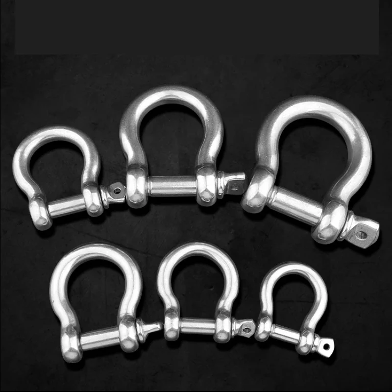 1/2pcs M4 M5 M6 M8 M10 M12 M14 304 Stainless Steel Lifting Ring Bow Shackle Super Strong Load-bearing Steel Wire Rope Shackle