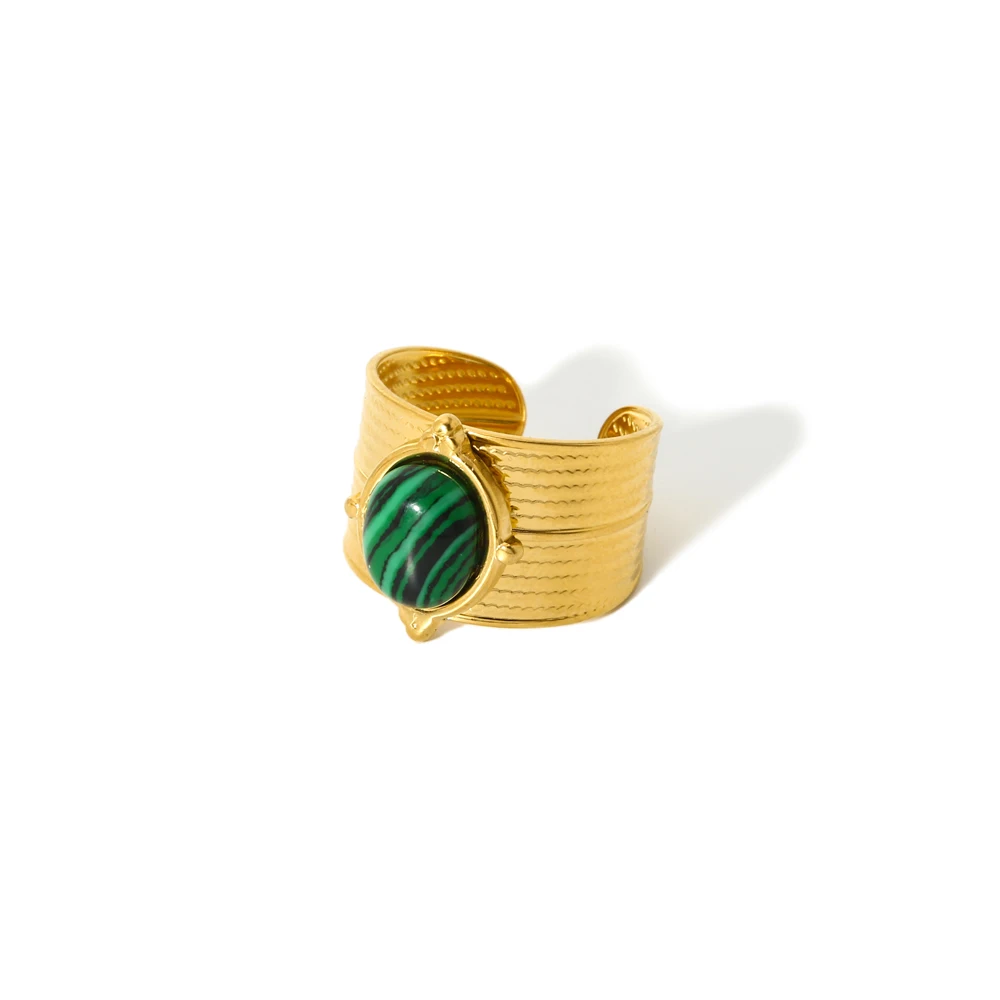 Vintage Naturstein Geometrischer Vergoldeter Edelstahlring Trendiger Modeschmuck – Detail 9