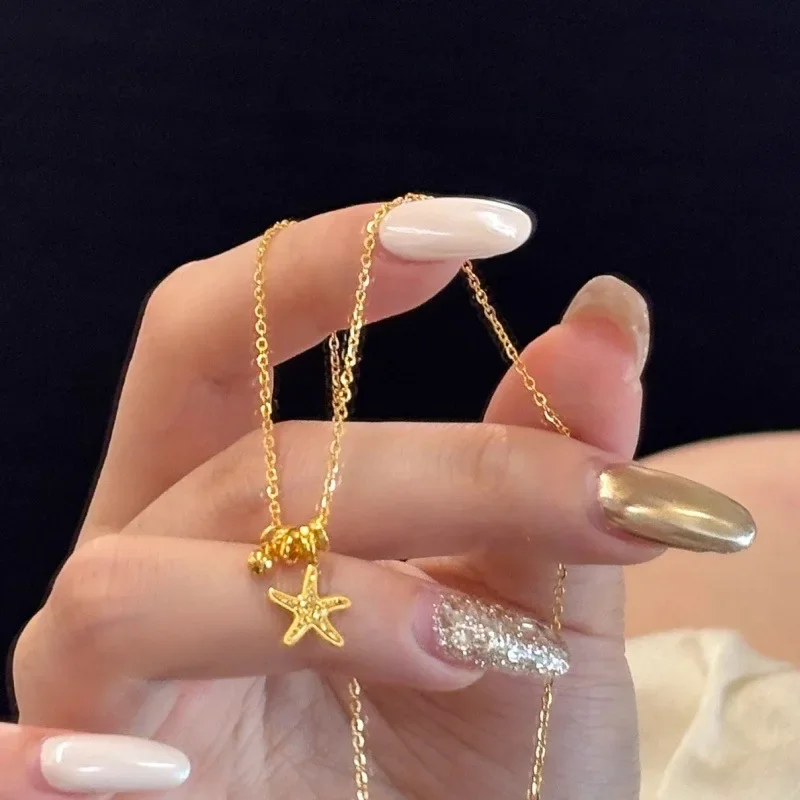 

American Style Crushed Ice Small Starfish Pendant Necklace for Women Vintage Elegant Minimalist Fashion Jewelry Accessories