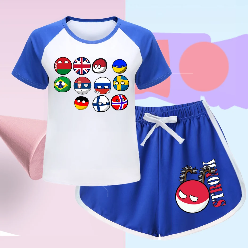 Countryball Clothes for Summer Toddler Girls Clothes Children  Polandballs Top Child Tracksuit Boys Suit Child House Clothing