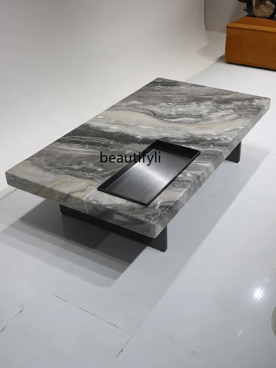 Mesa de centro cuadrada de mármol italiano, mesa de té minimalista y moderna para apartamento pequeño, mesa de té pequeña de piedra de lujo para sala de estar y hogar G12