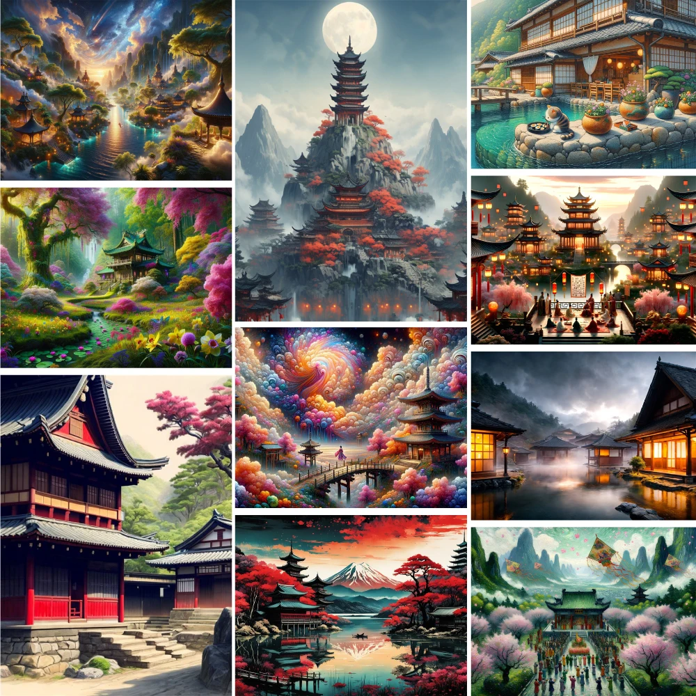 Landscape Wonderful Temple Cross Stitch DIY Embroidery Complete Kit Craft Painting Knitting Handiwork Package Different Stamped