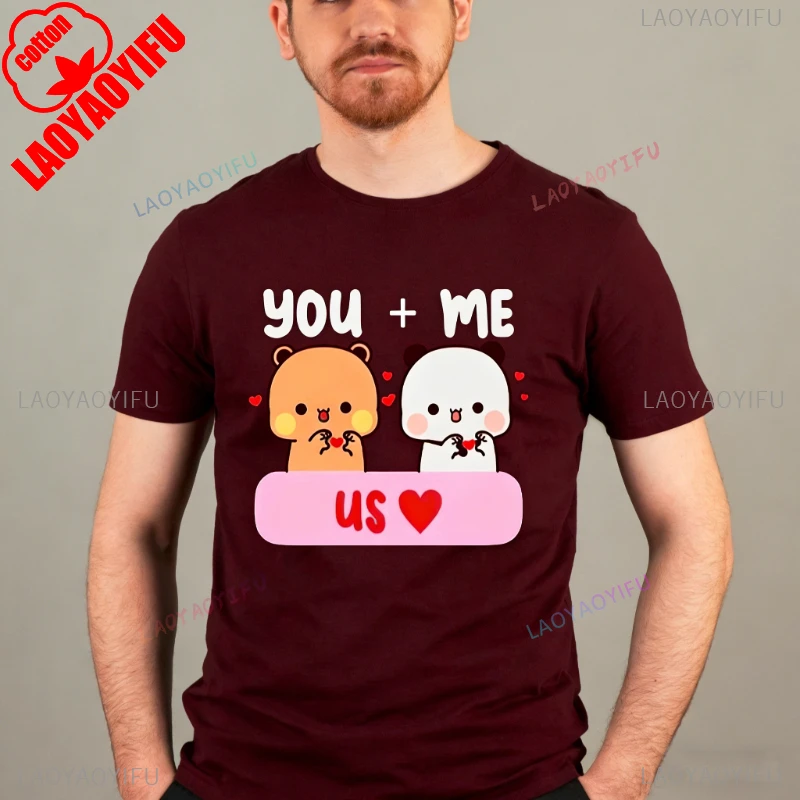 Kawaii DUDU BUBU الحب الأزواج أنت وأنا إلى الأبد لطيف الكرتون الدببة زوجين مطابقة المحملة موضة عادية تي شيرت مطبوع بلايز