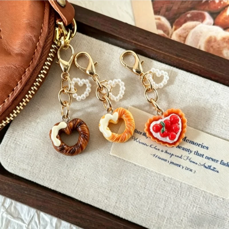 Creative Unique Mini Bread Cake Coffee Chocolate Phone Charm Strap Pendant Lanyard Simulated Food Keychain Bag Accessories Gift