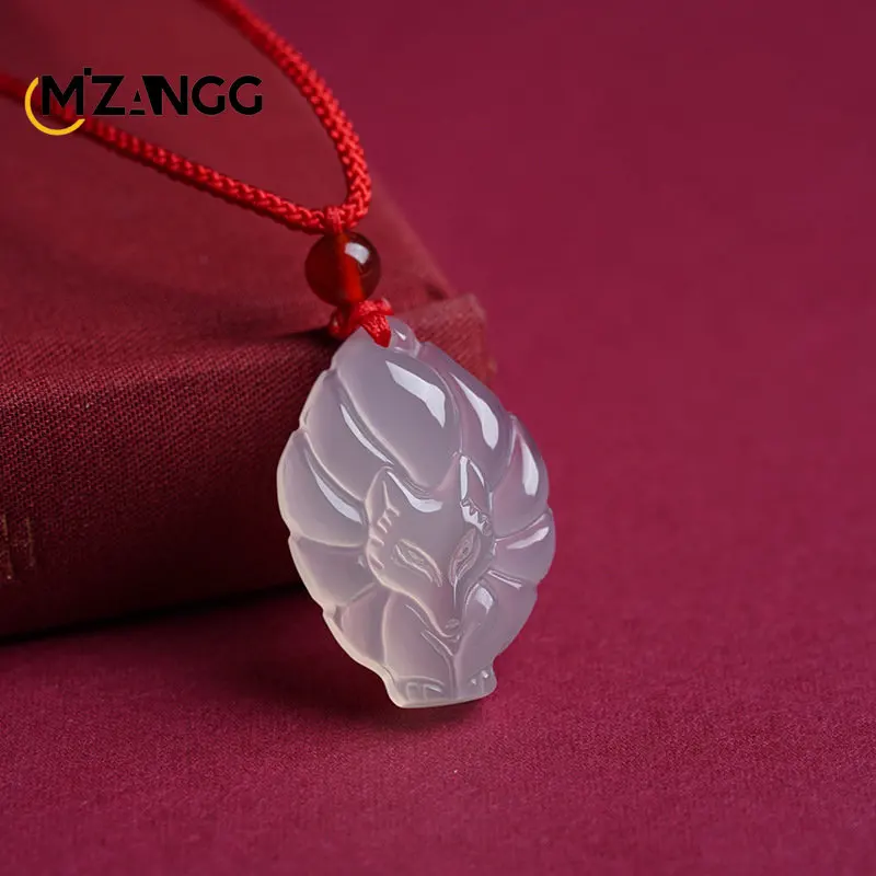 Natural Agate Chalcedony Pendant Peace Buckle Maitreya Buddha Gourd Small Fox Pendant Personality Jewelry Lucky Amulet Gift