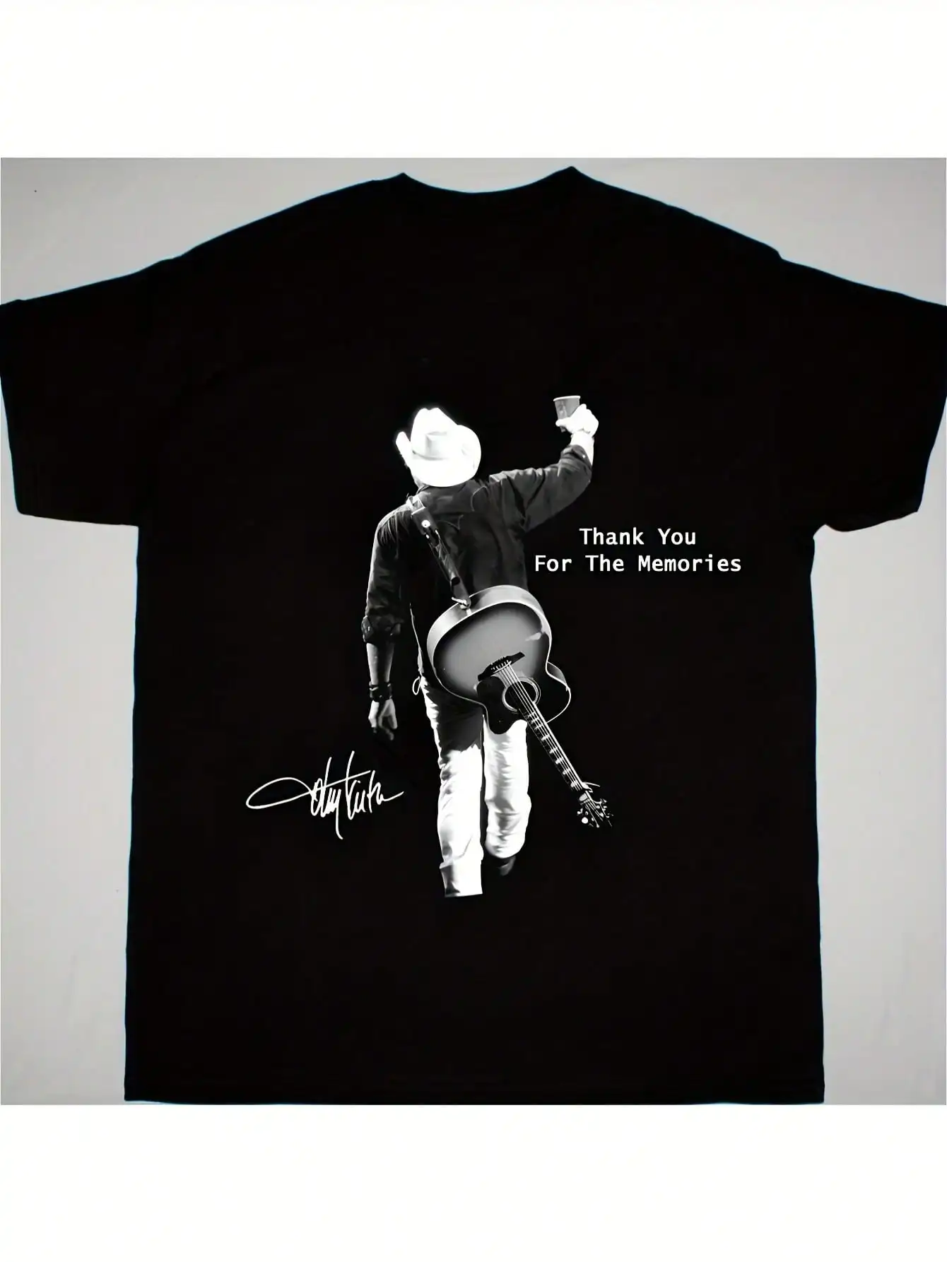 

Everyday Essential Toby Keith Thank You for The Memories Graphic Tee Cotton Casual Round Neck T-Shirt with Applique Detail