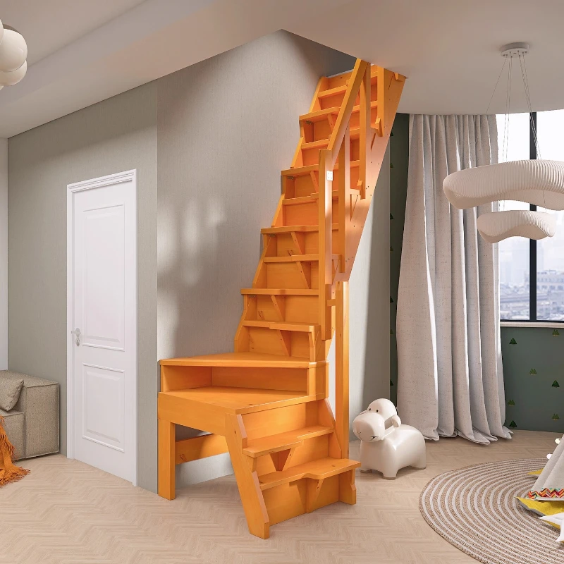 

Attic corner stairs household indoor small space small hole integral wooden ladder compartment