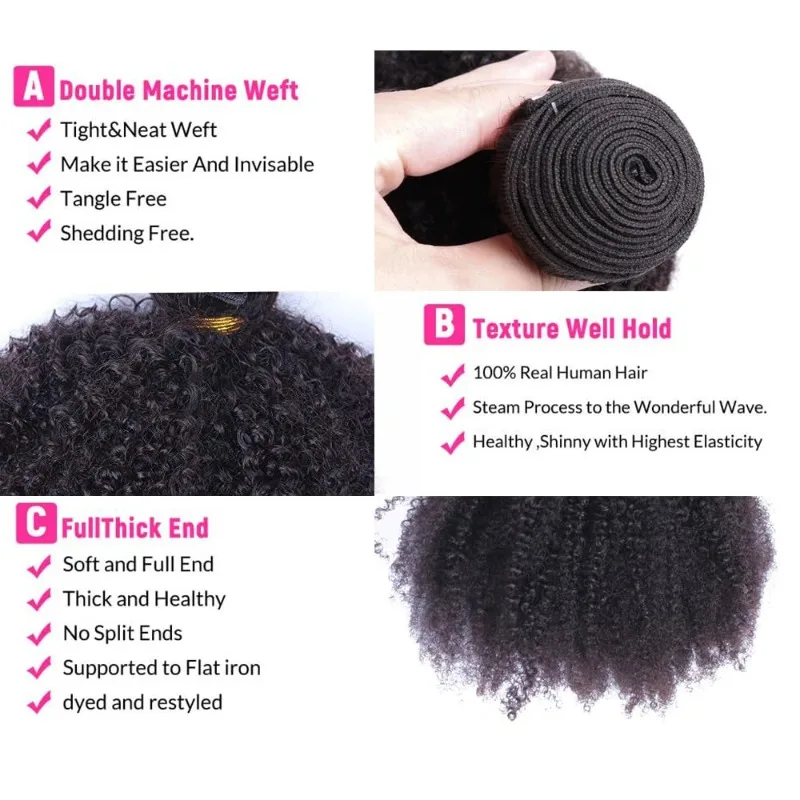 Afro Kinky Curly Haarbündel aus Echthaar 8-22 Zoll Unverarbeitetes Brasilianisches Jungfrauenhaar für Frauen Naturschwarz 100g/Stück – Detail 6
