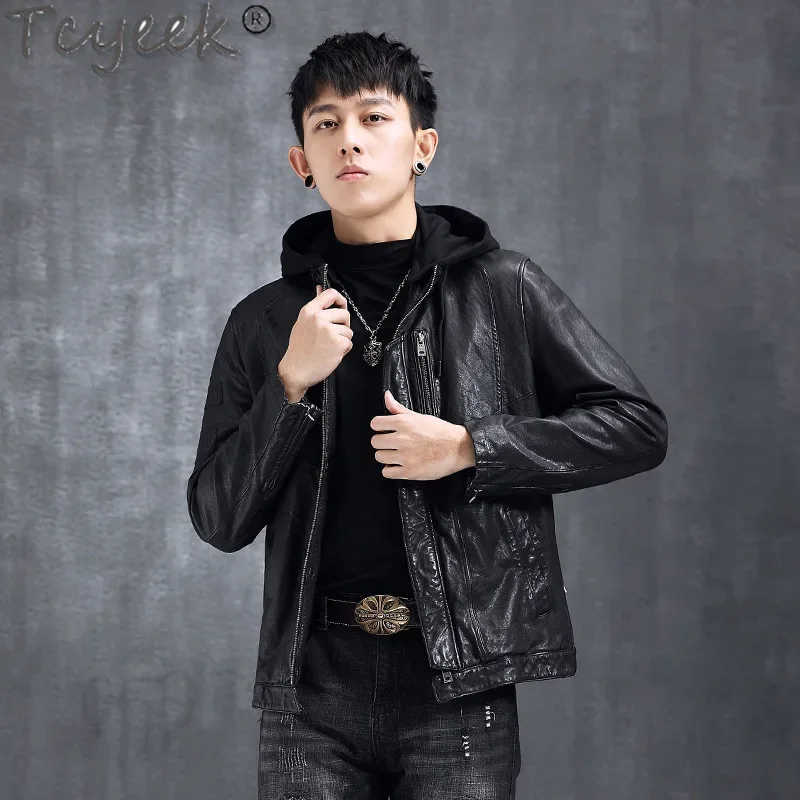 Tcyeek Real Leather Jacket Men Streetwear Sheepskin Down Coats Spring Autumn Clothes Men's Motocycle Jackets Jaqueta De Couro