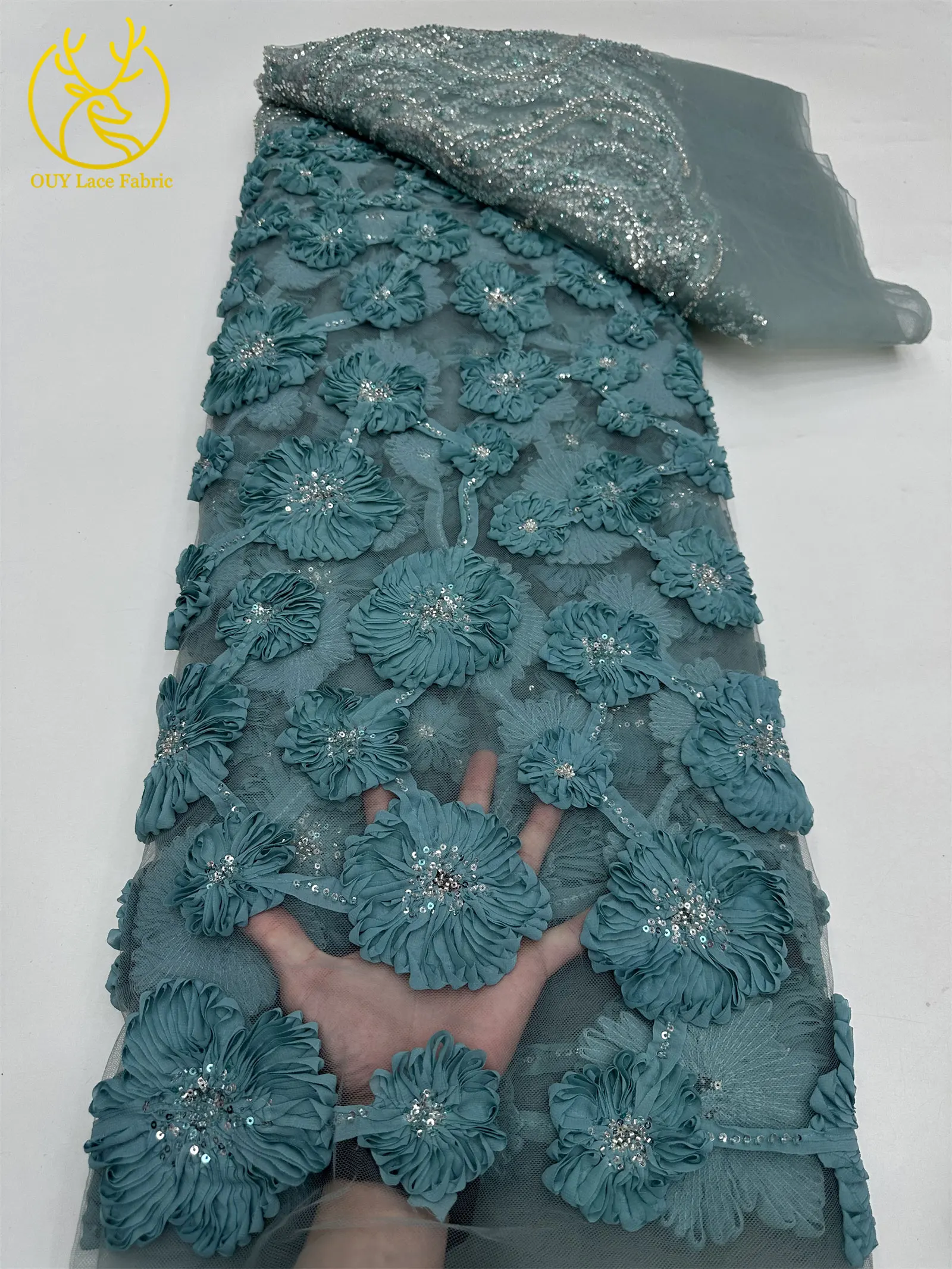 Burgunderroter 3D-Spitzenstoff, afrikanischer Perlen-Spitzenstoff, 5 Yards, nigerianischer Tüll, Pailletten-Spitzenstoff, Party, Damen, Hochzeitskleid, Nähen – Detail 7