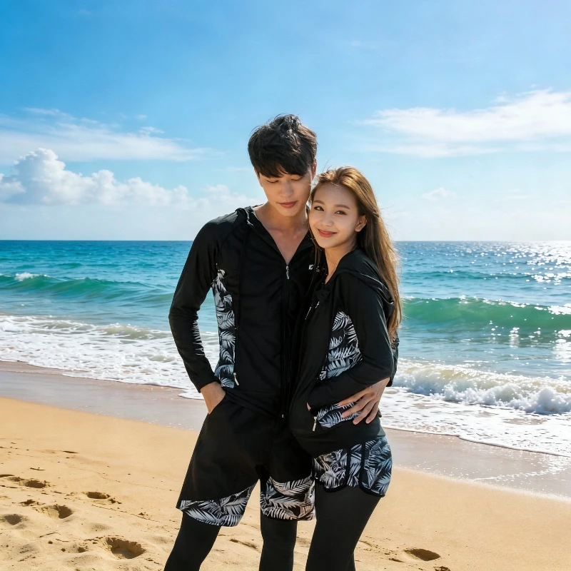 Women Long Sleeve Rash Guard Set Quick Dry Sun Protection Swimwear for Snorkeling Surfing Swimming Couples 여성 래쉬가드