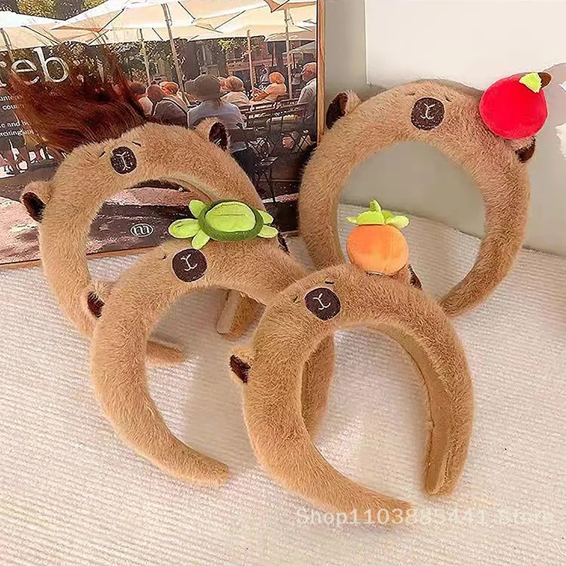 

New Kawaii Capybara Kids Plush Headband Cartoon Anime Doll Hair Band Wash Face Bundle Hair Band Autumn/winter Headwear