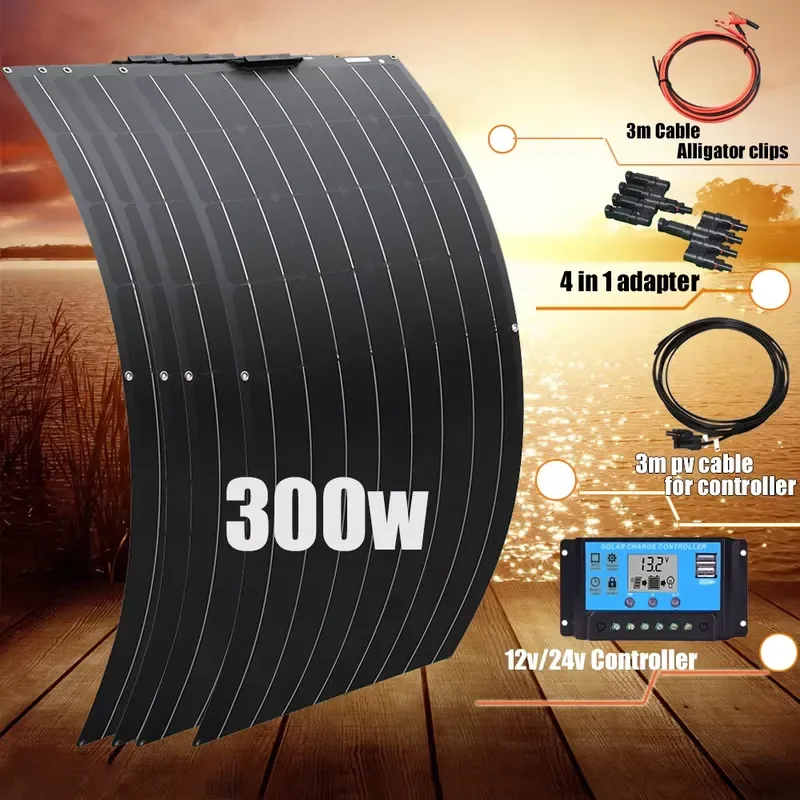 300W Flexible Solar Panels Kit 12V Home Use Solar Cell Battery Charger High Efficiency Sunpower Photovoltaic System