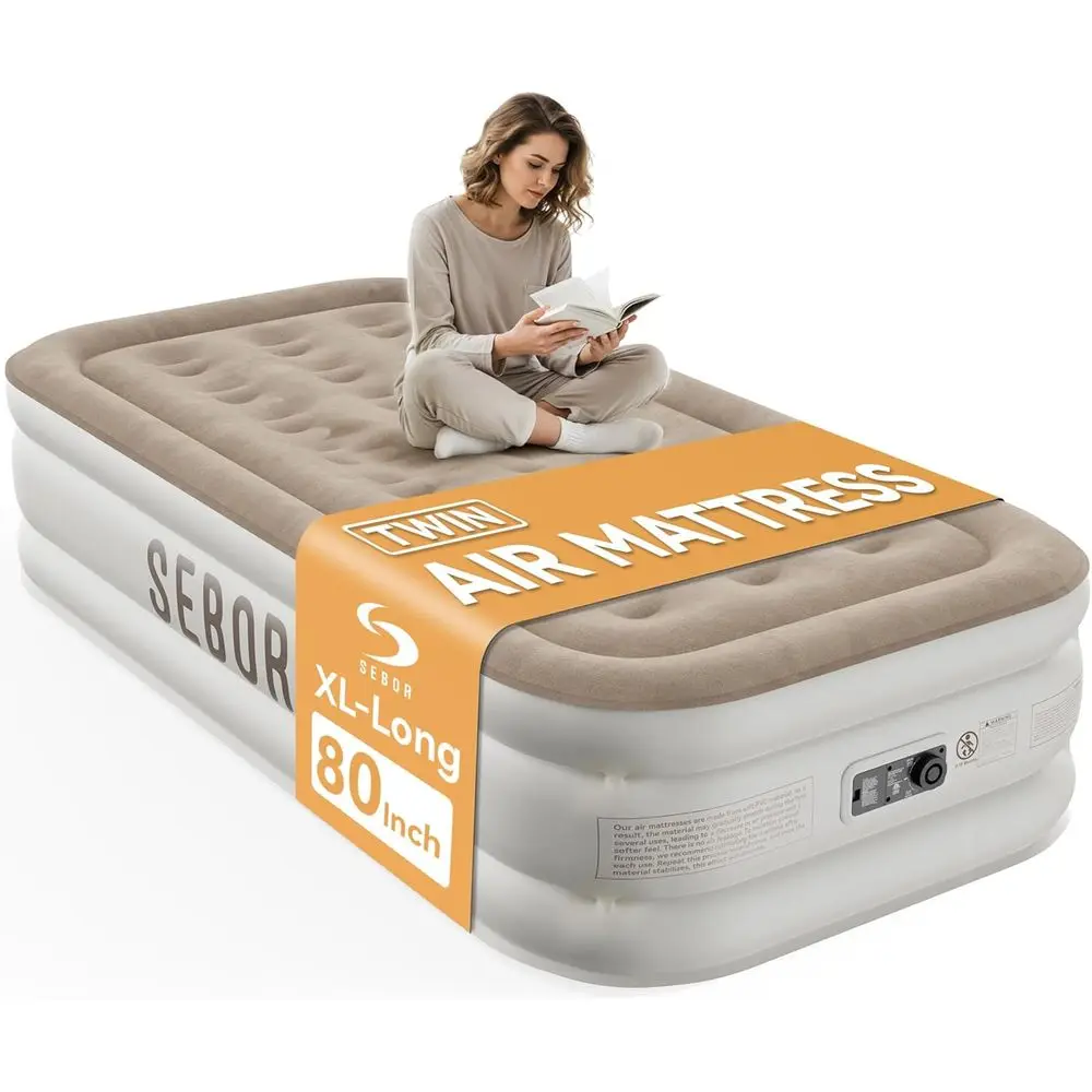 

Portable Self-Inflating Air Mattress with High-Speed Pump, Twin XL Size, Camping Ready with Storage Bag (Khaki White, 18)