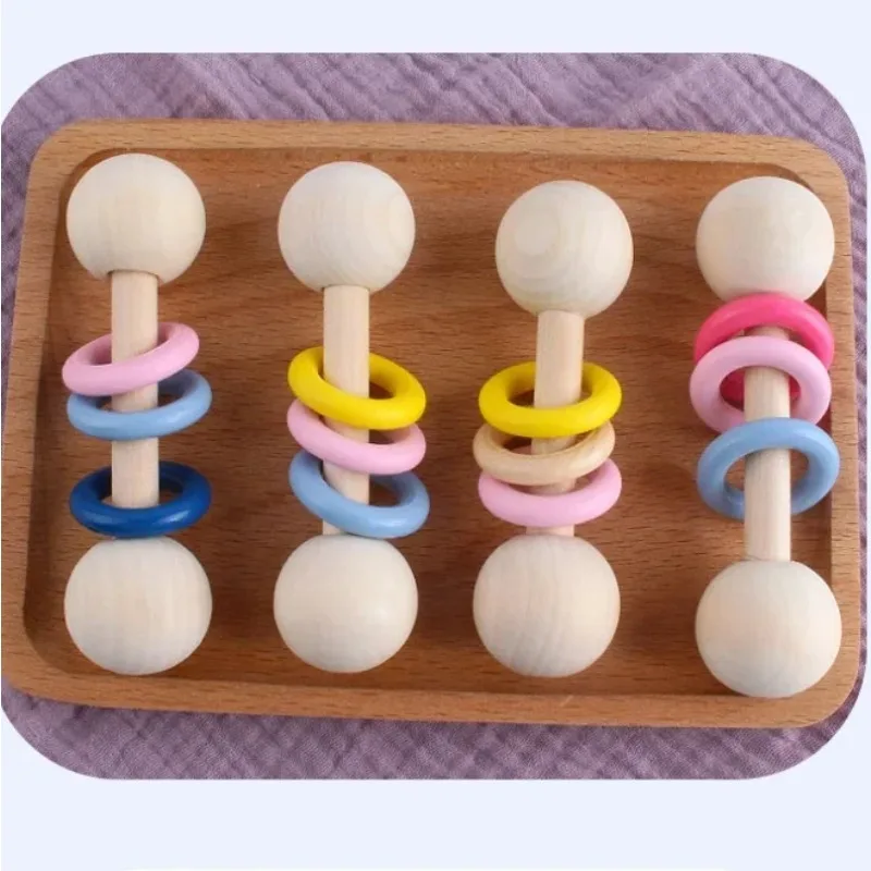 Infant Baby Wooden Rattle Hemu  Soother Teether Molar Toy  Musical Chew Toys
