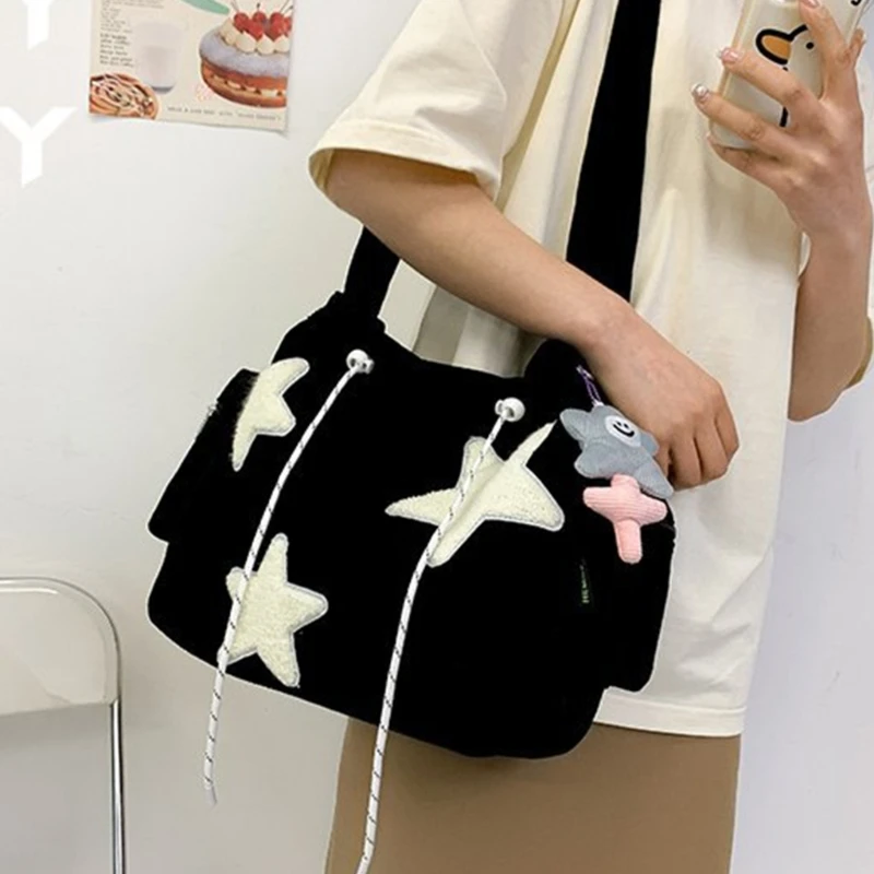 Women Fashion Corduroy Crossbody Bag Japanese Girl Simple Shoulder Bag Ladies Large Capacity Handbags