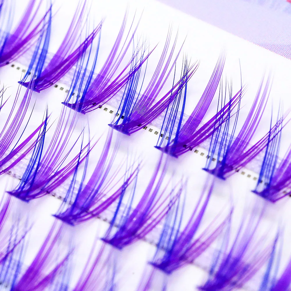 Blau-Lila Gemischte Farbige Wimpern-Cluster, Natürliche Lange 20D Volumen-Effekt Falsche Wimpern, Einzelne Makeup-Wimpernbüschel – Detail 9