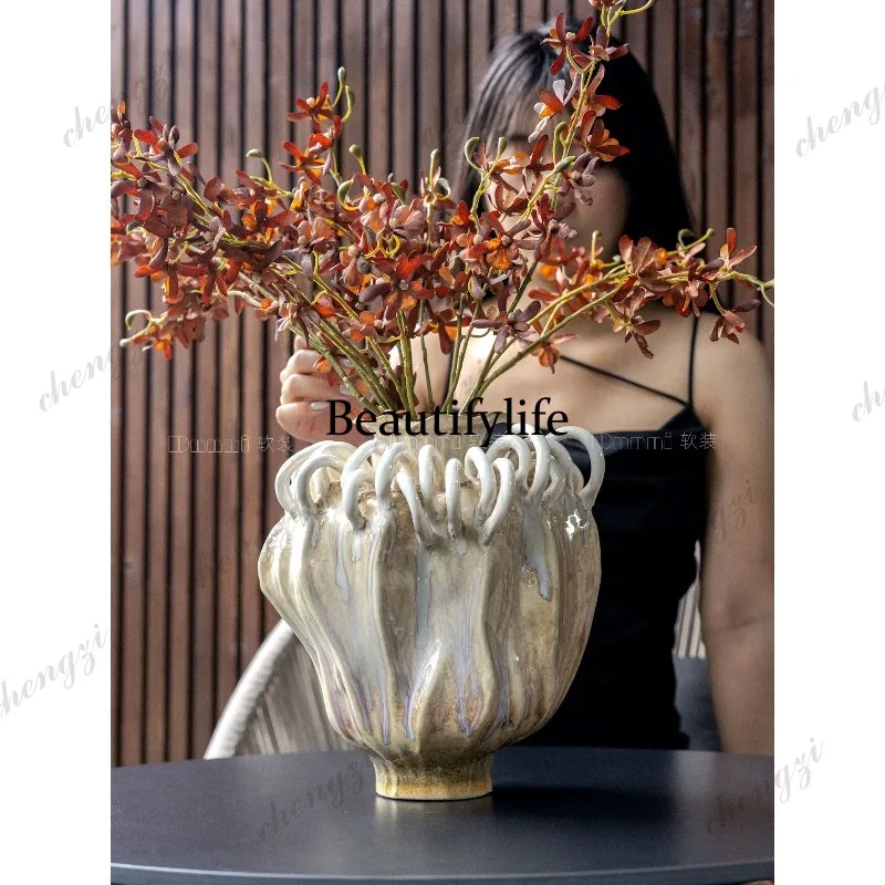 French retro kiln-changed glaze three-dimensional ring pattern handmade flower ware artistic creative ornament