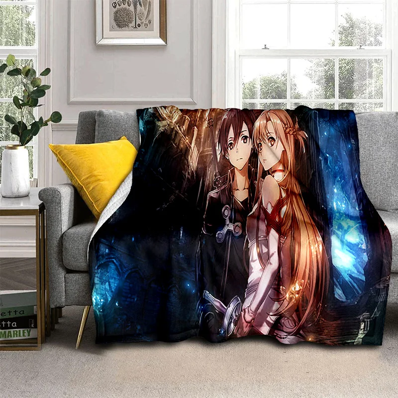 Sword Art Online SAO Novel Cartoon Blanket,Soft Throw Blanket for Home Bedroom Bed Sofa Picnic Travel Office Cover Blanket Kids