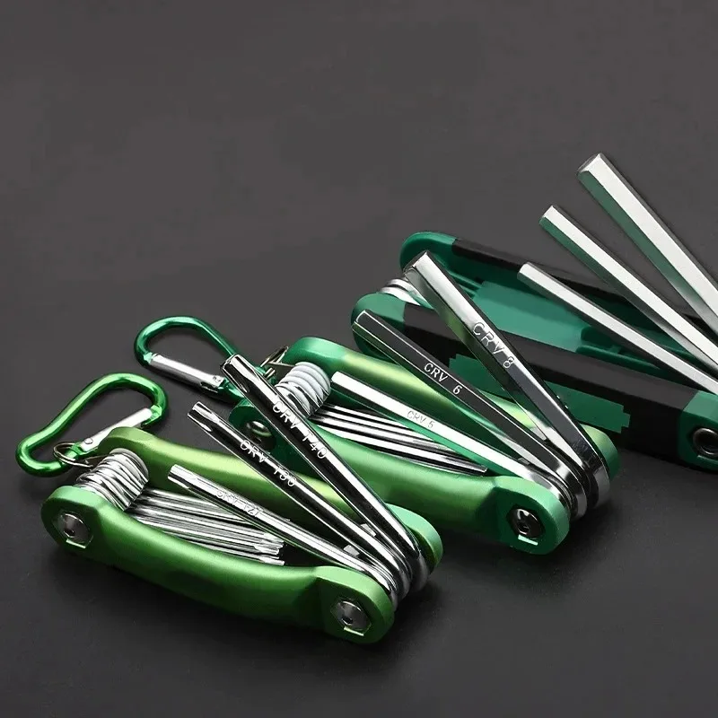 8pcs Folding Hex Key Set Torx Allen Wrench Multi-Tool Flat Head Bicycle Furniture Auto Repair Screwdriver Hand Tools Kit