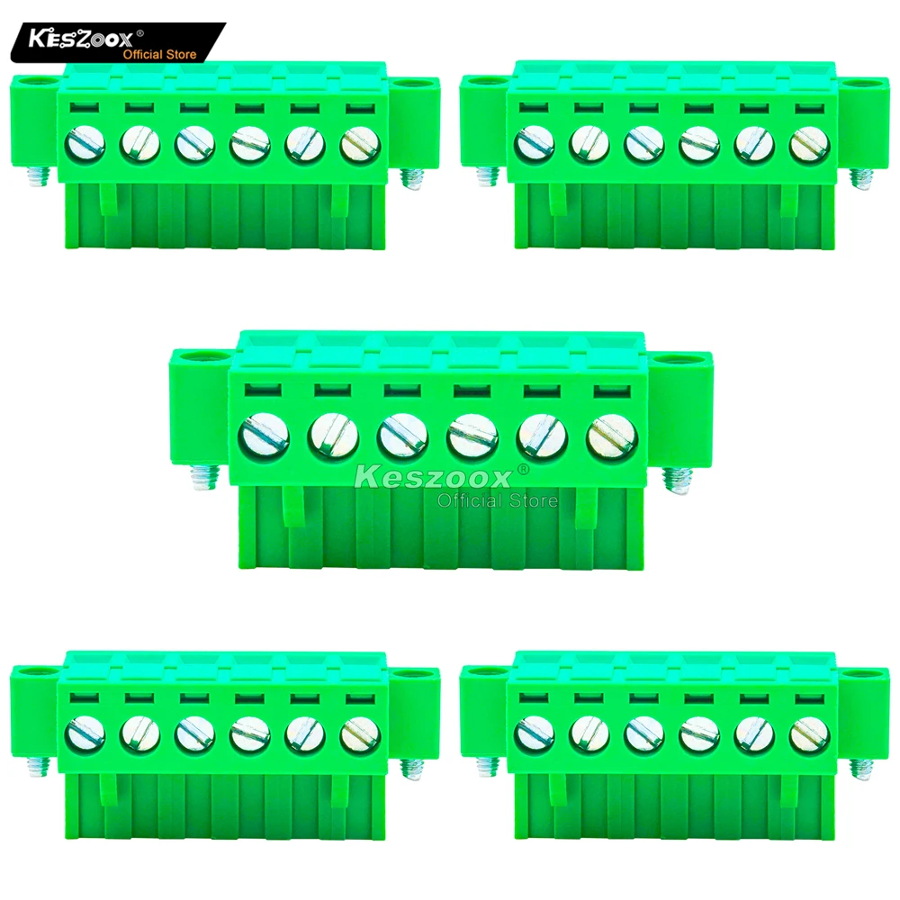 

Keszoox 10 PCS 5.08mm 6 Pin Phoenix Type Connector Green PCB Screw Plug Terminal Block 6 Pole with Screwable Flanges