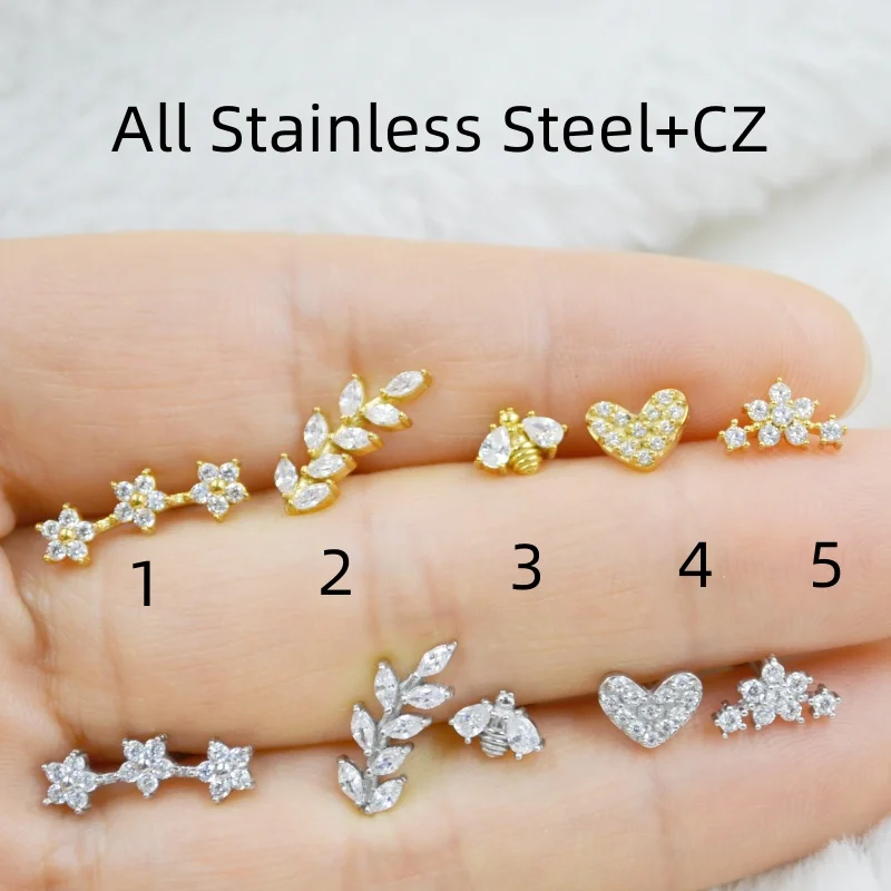 

20pcs/Lot Body Jewelry 16G CZ Gems Stainless Steel Lip Bar piercing Labret ring Ear Helix Cartilage Stud New
