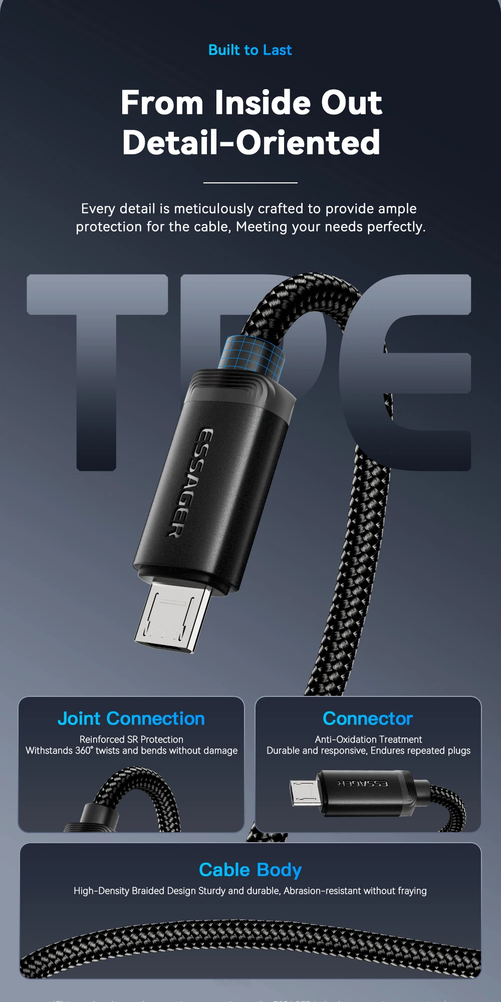 Essager Micro-USB-Kabel 2A Schnelllade-USB-Kabel für Xiaomi Realme Redmi Samsung Huawei Handy USB-Datenladegerät Kabel 3M – Detail 8
