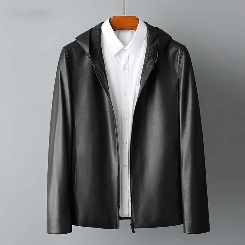 

Genuine Leather Clothes Male High-End Jacket High Quality Hooded Slim Fit Sheepskin Coat