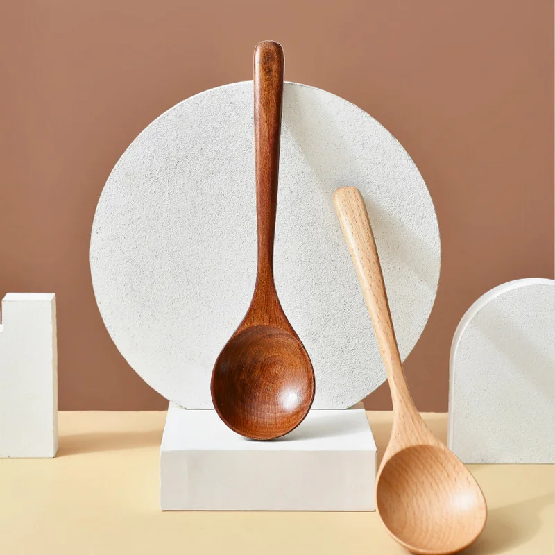 1Pcs  Japan-Style Wooden Spoon Kitchen Cooking Soup Dinner  Teaspoon Coffee Honey   Dessert Ice Cream