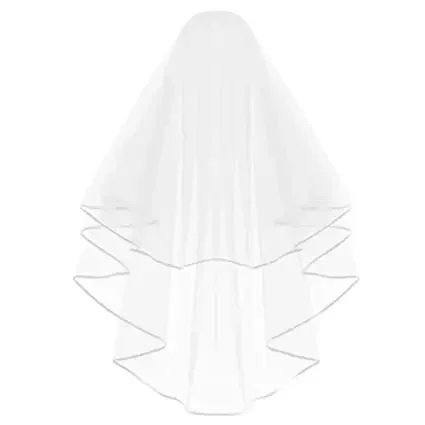 

White Double Ribbon Edge Center Cascade Bridal Wedding Veil with Comb 2024
