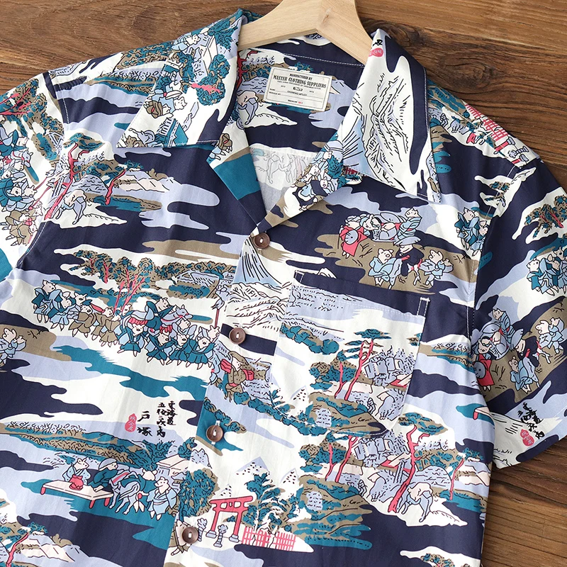 Summer New American Retro Short Sleeve Cuban Collar Hawaiian Print Shirt Men\'s Fashion Seaside Beach Loose Casual Flower Blouses