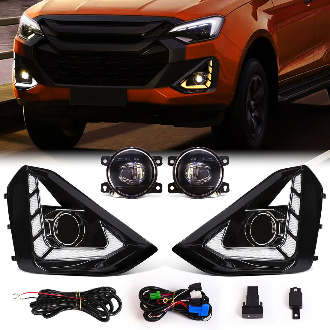 

LED DRL Fog Lamp For Isuzu D-max 2024 2025 Daytime Running Light Fog Lamp Assembly Turn Signal Driving Lamp Car Accessories 12V
