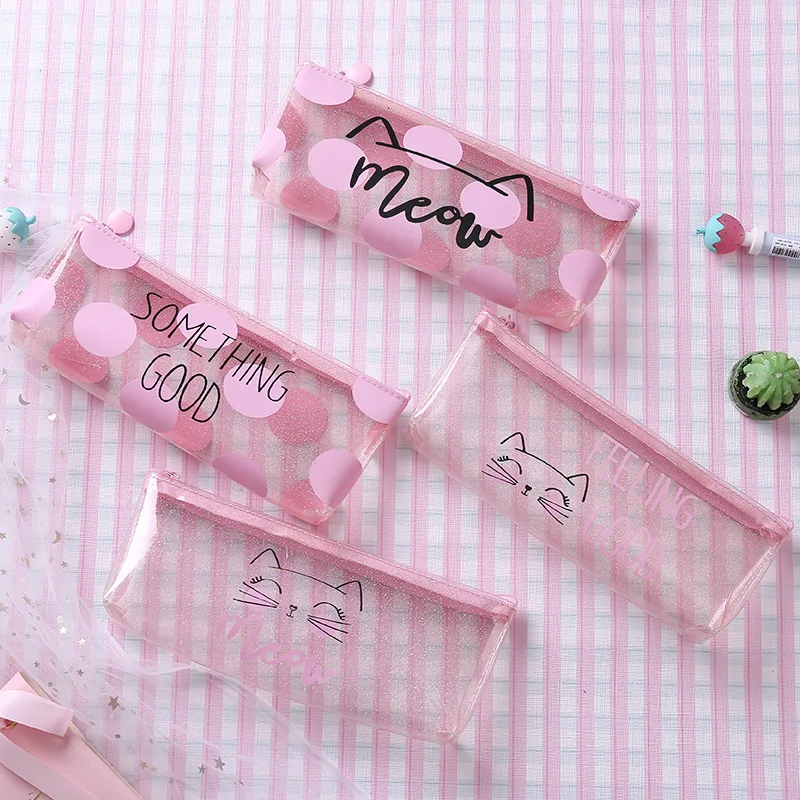 1 Pcs Kawaii Pencil Case Dot cat Plastic Gift Estuches School Pencil Box Pencilcase Pencil Bag School Supplies Stationery