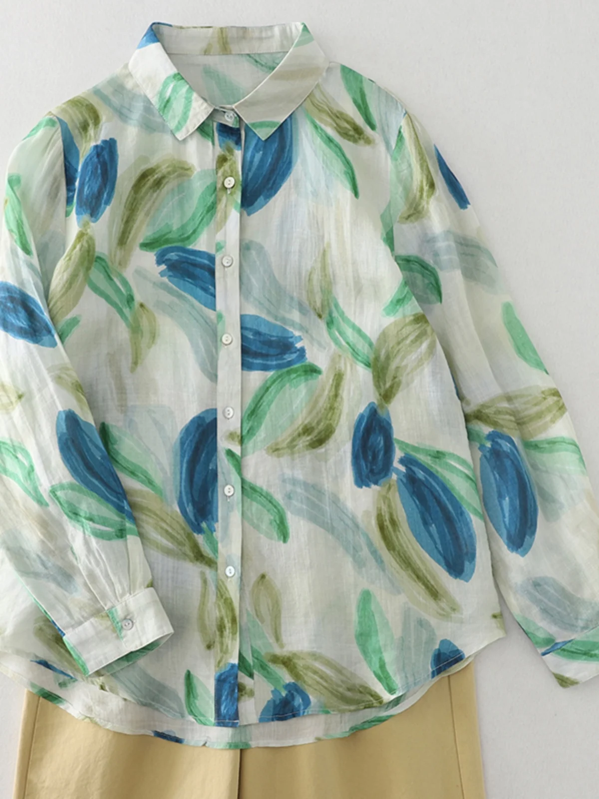 Retro Druck Leinen Lange Sve irt Frauen Frühen Herbst Lose Beiläufige Single Button Baumwolle Leinen Sonnenschutz Offene Strickjacke Top