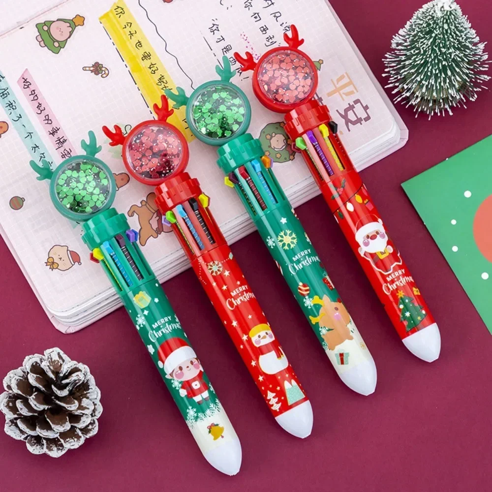 1PC Christmas Ten Colors Ball-point Pen Cartoon Elk Pendants Noel Merry Christmas Decor Gifts For Kids Happy New Year 2025