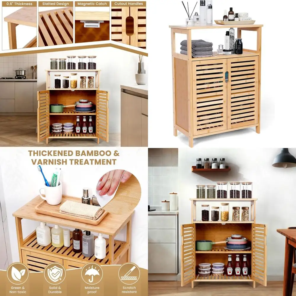 

Doored Bamboo Storage Cabinet, Freestanding Shelves for Home Spaces