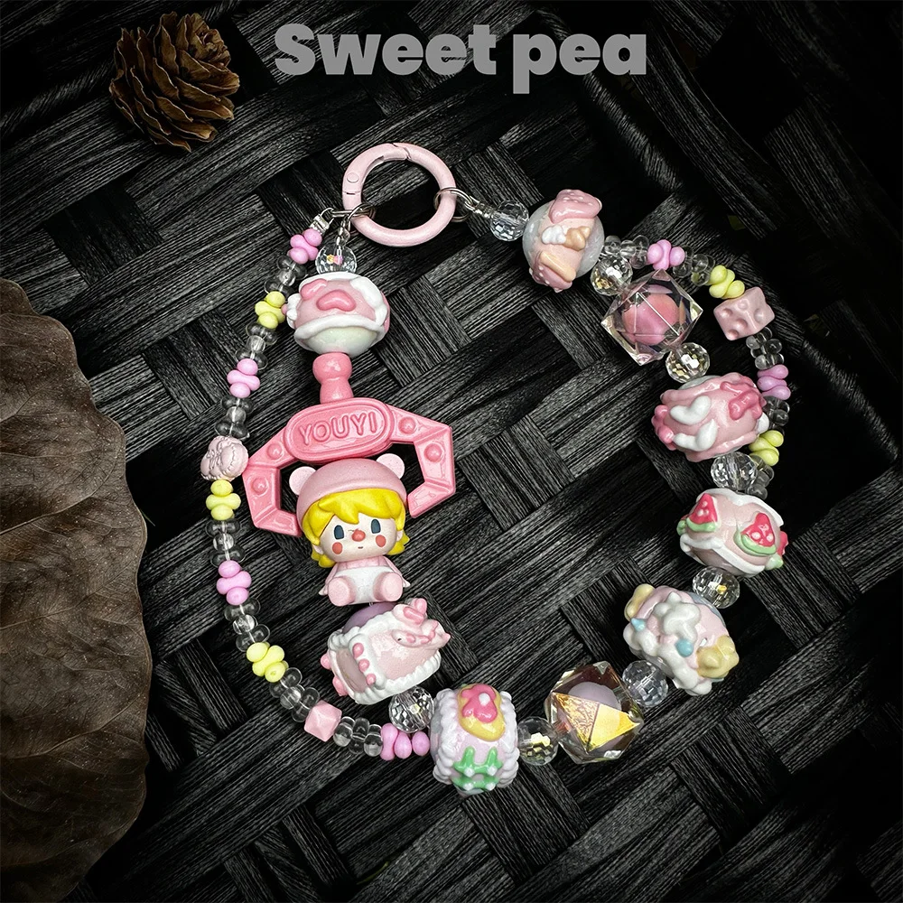 

Handmade Beaded Key Chain Lanyard Fashion Accessory for Car Key and Bag, Sweet and Lovely Alloy Phone Charm