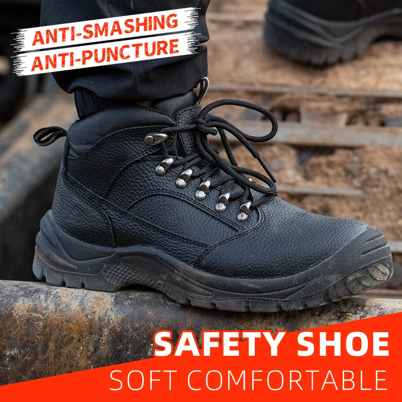 Work Safety Boots for Construction Site, High-top Labor Protection Shoes Men, Anti-smash Anti-puncture Industrial Work Shoes, Lightweight Safety Work Footwear with Steel Toe, Non-slip Wear Resistant Outsole, Comfortable Construction Working Boots, Protect